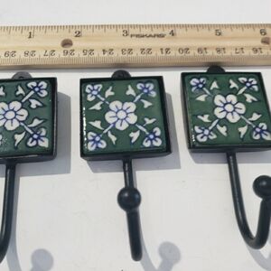 Pier 1 Green and Blue Floral Wall Hooks